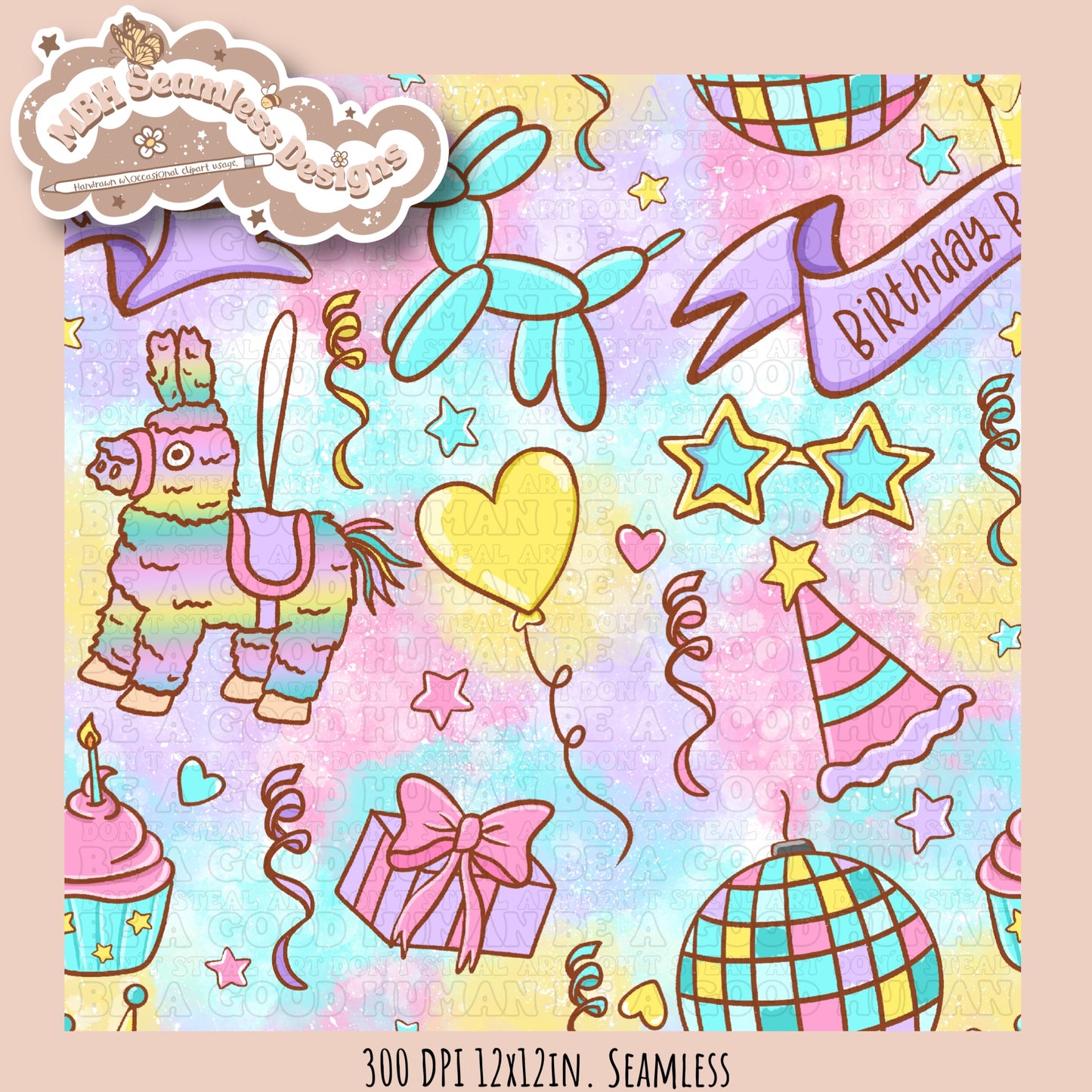 Girly Birthday Babe Seamless Pattern & PNG MULTIPLE COLORWAY OPTIONS