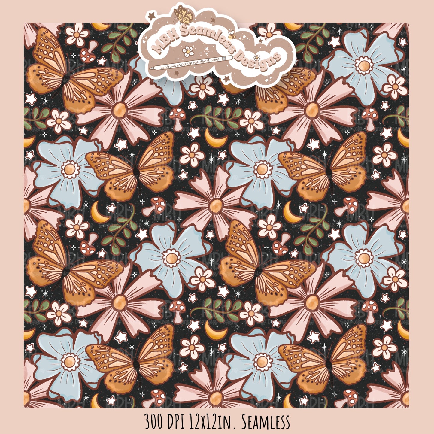 Butterfly Floral Seamless Pattern //MULTIPLE COLORWAY OPTIONS