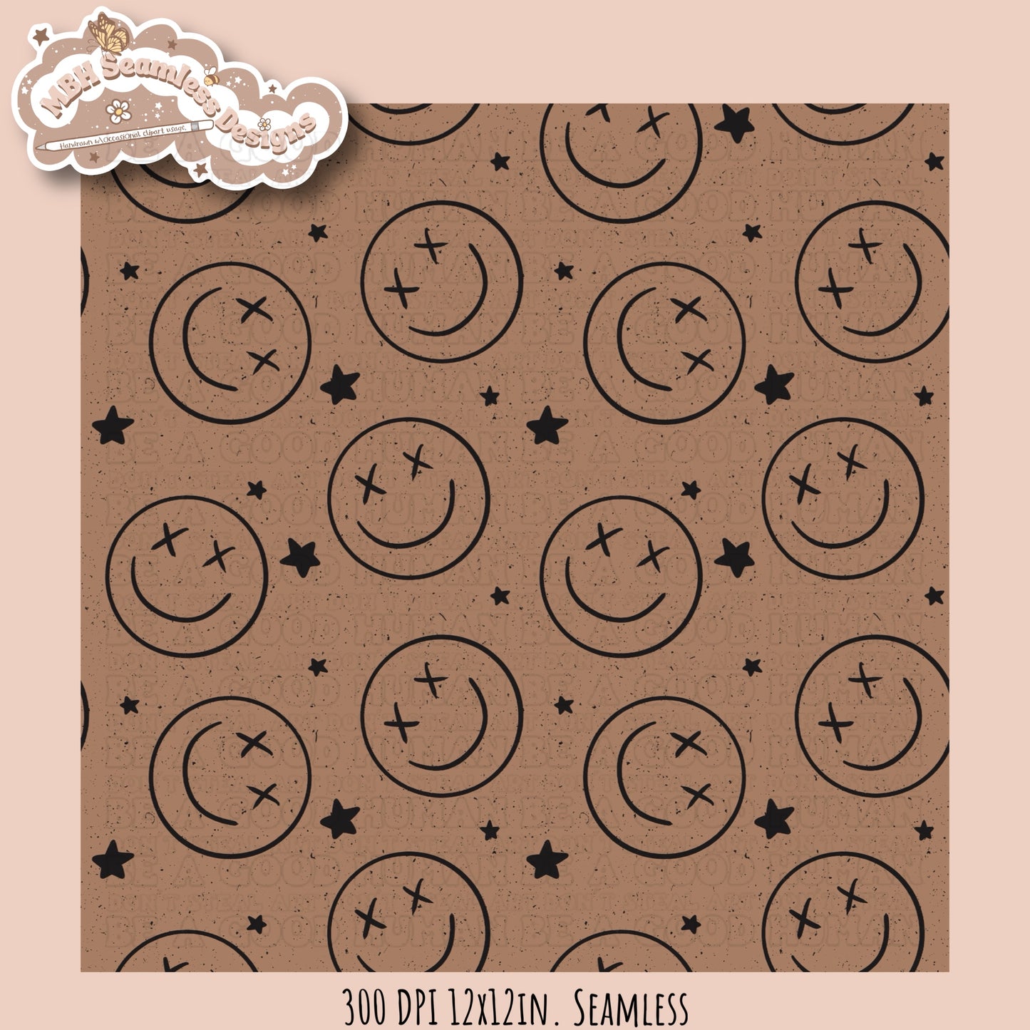 Starry Smiley Faces Seamless Pattern MULTIPLE COLORWAYS