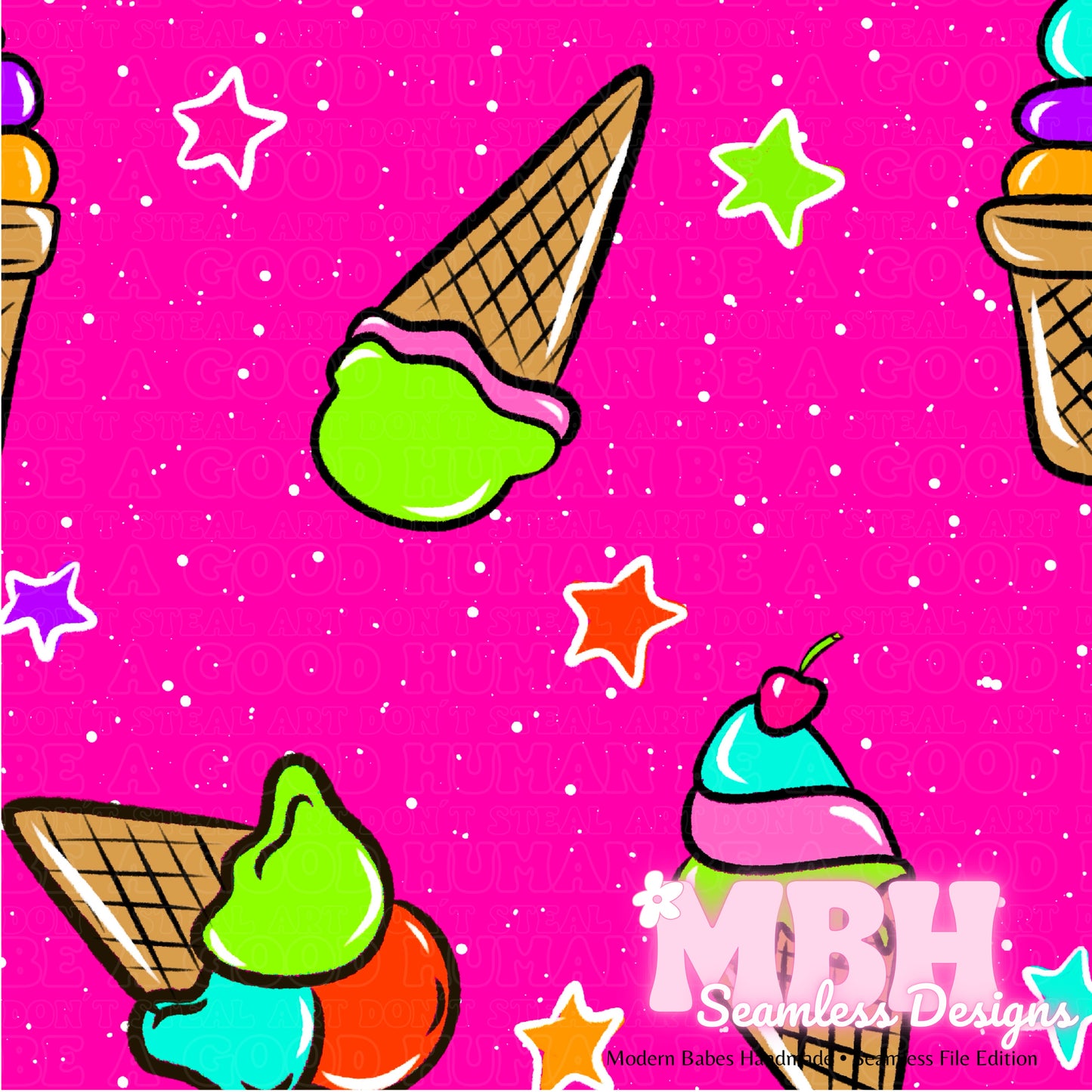 Neon Ice Cream Cones SAFE SWIM Seamless Pattern & PNG MULTIPLE COLORWAYS