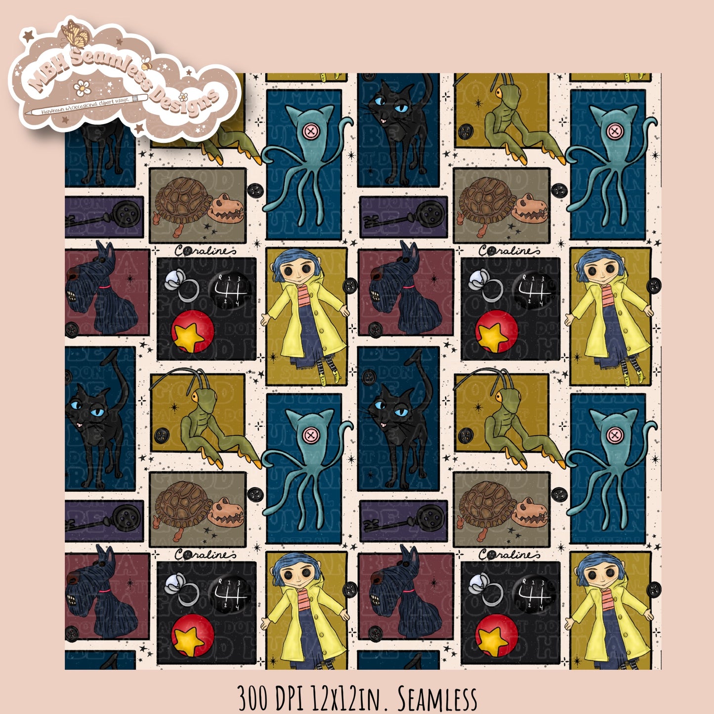 Button Eyes Patchwork Seamless Pattern Multiple Colorway Options