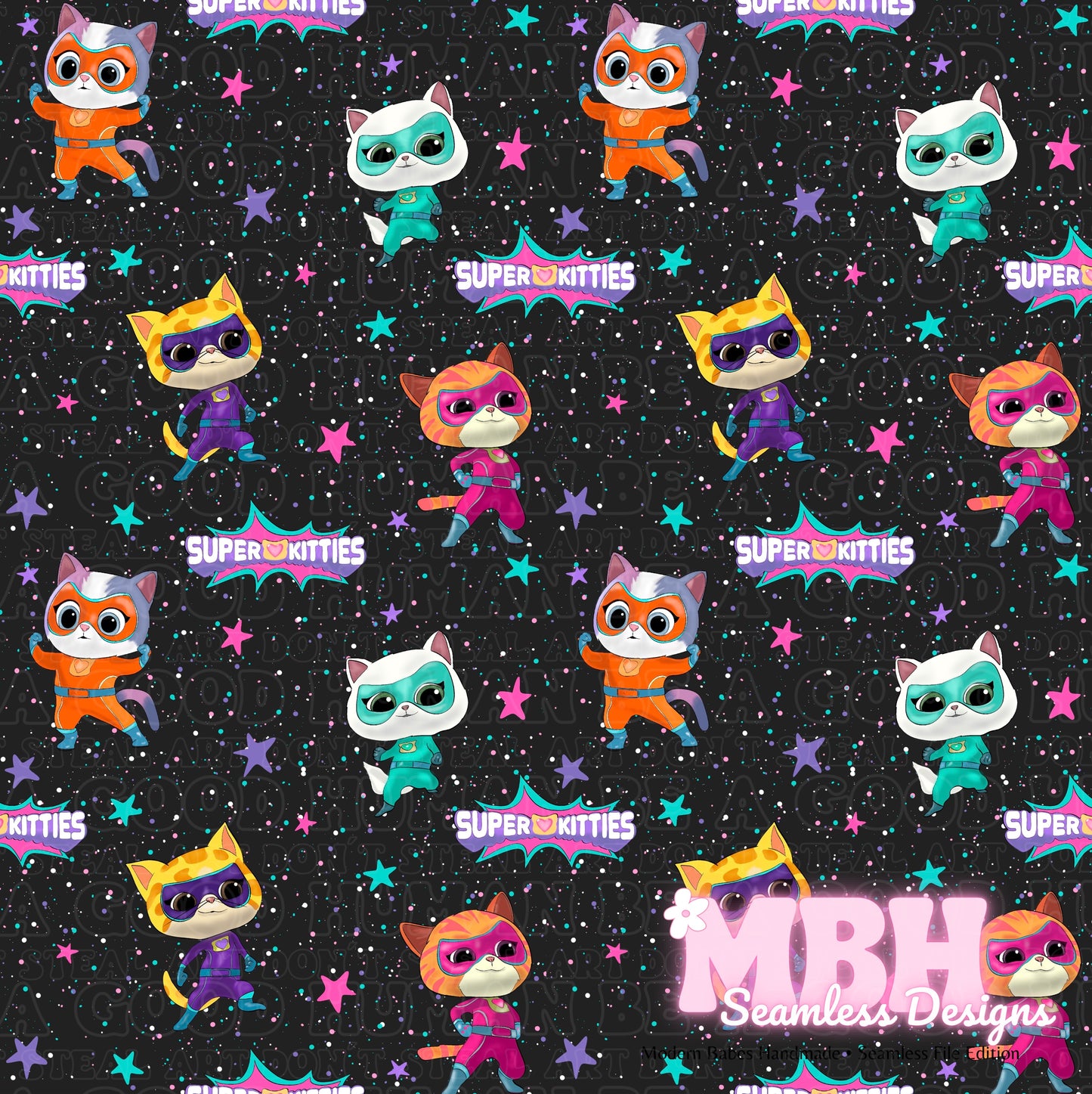 Super Kitties Charcoal Spex Seamless Pattern & PNG