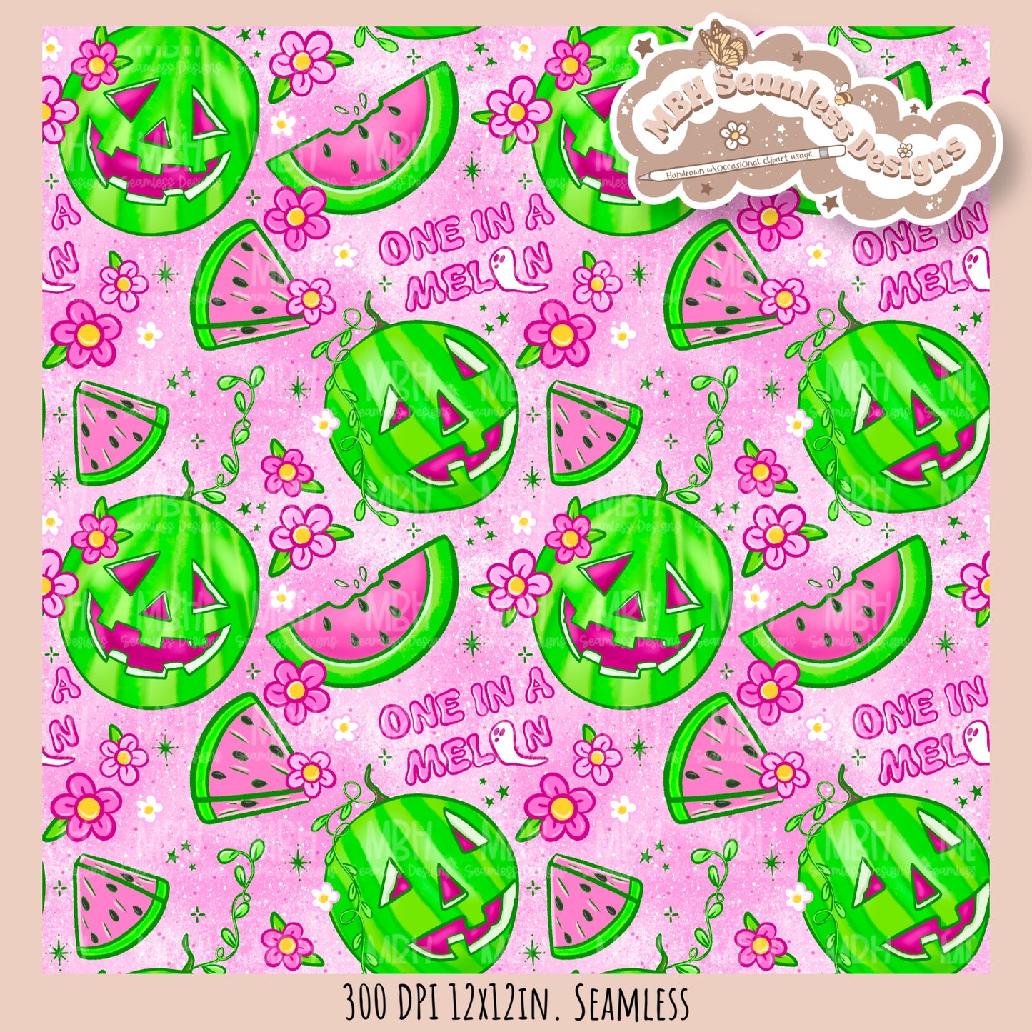 One in a Melon Seamless Pattern • Multiple Colorways • Coordinates•PNG