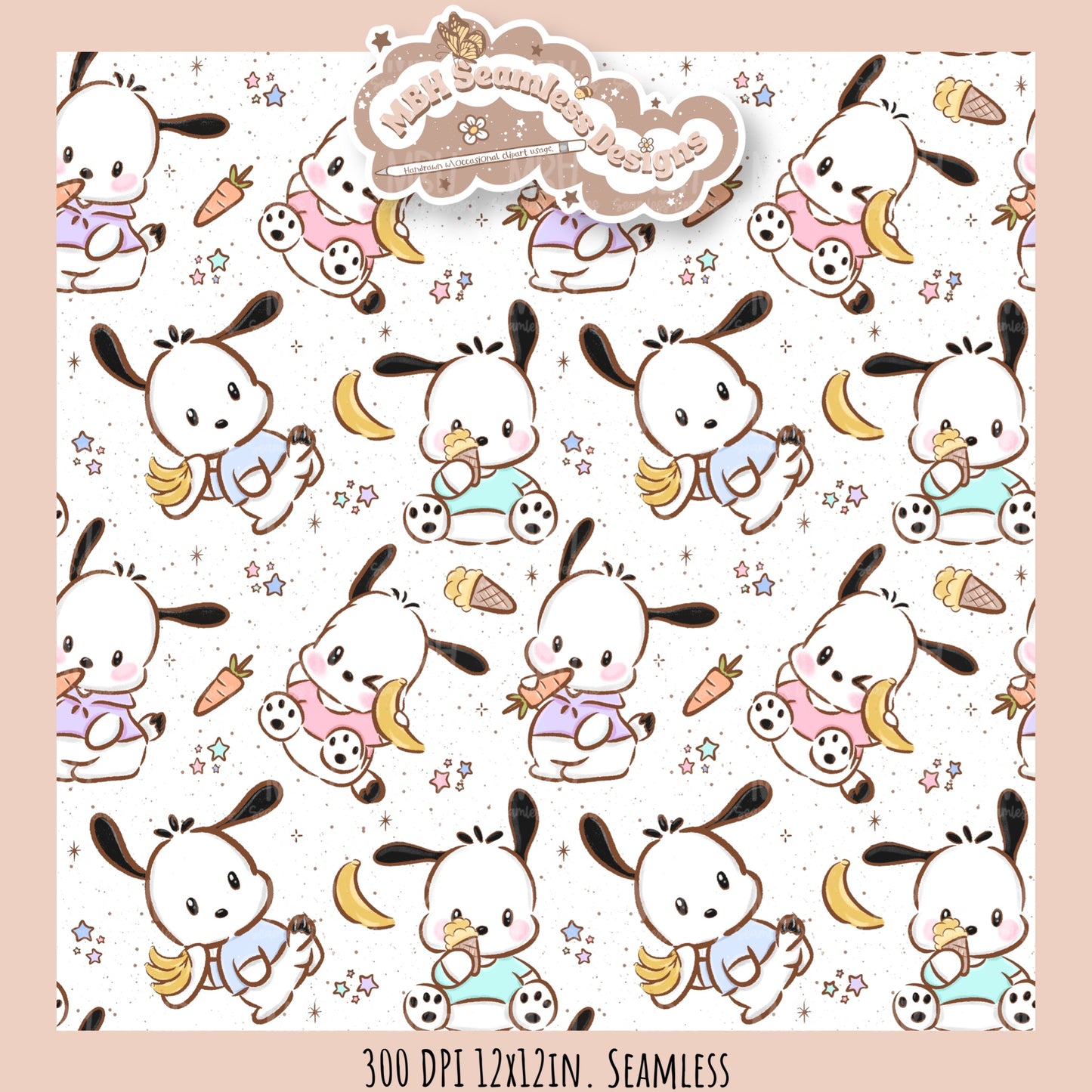 Pochacco Faves Seamless Pattern // PNG // Assorted Colorways
