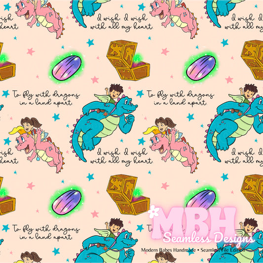 Dragon Tales Lryics Seamless Pattern MULTIPLE COLORWAYS