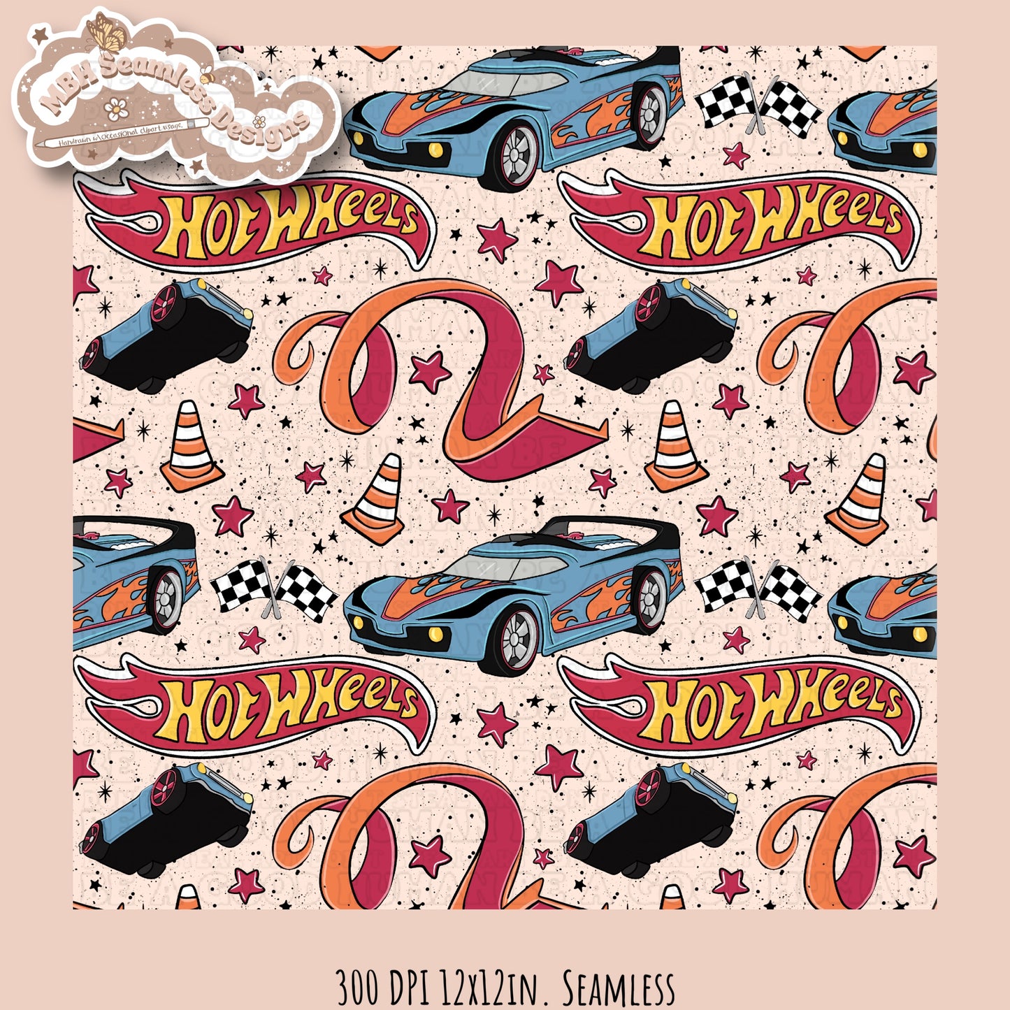 Hot Wheels Seamless Pattern Multiple Colorways