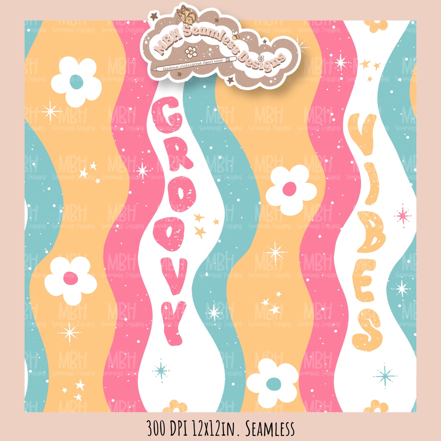 Retro Groovy Vibes Seamless Pattern