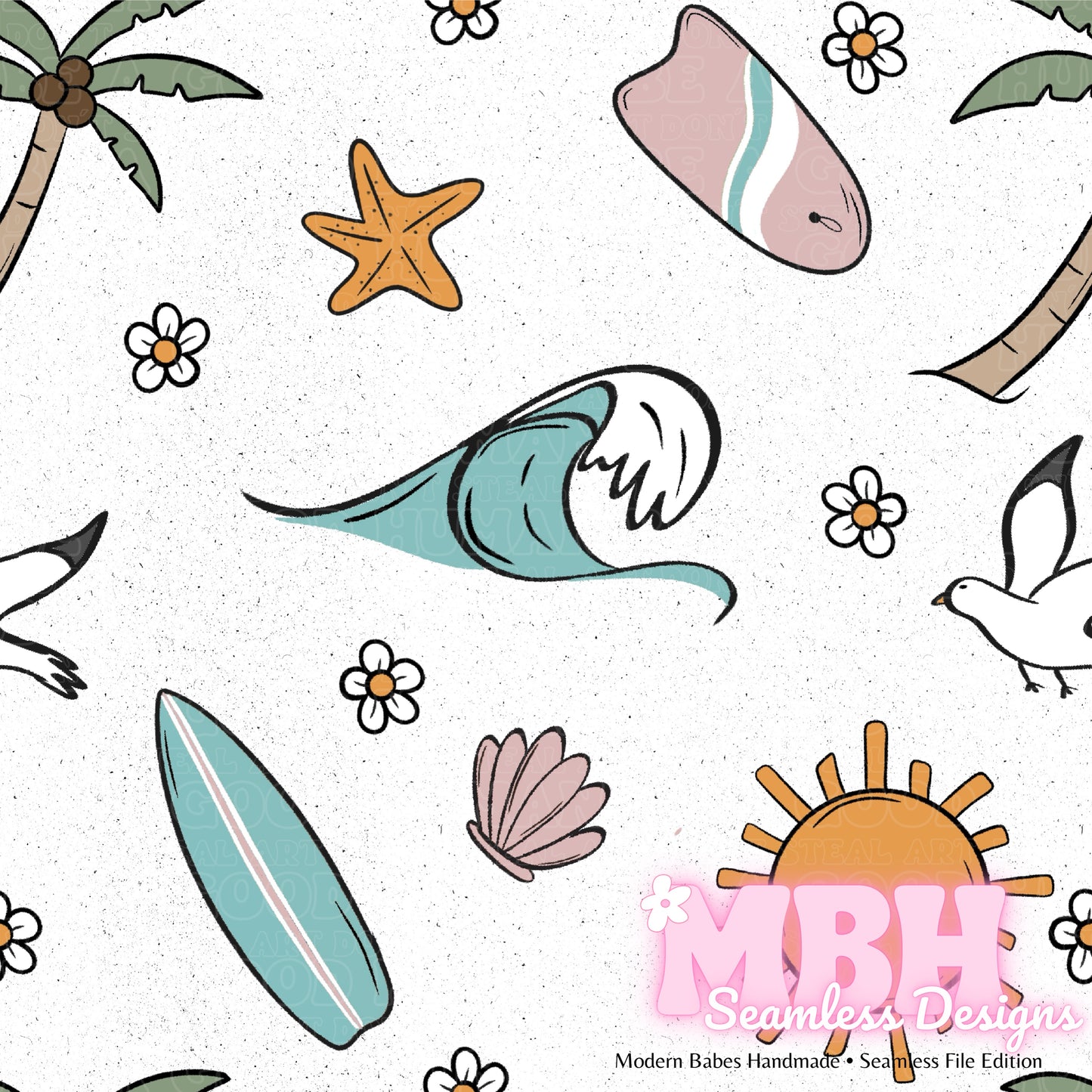 Girly Boho Surf Seamless Pattern MULTIPLE COLORWAYS