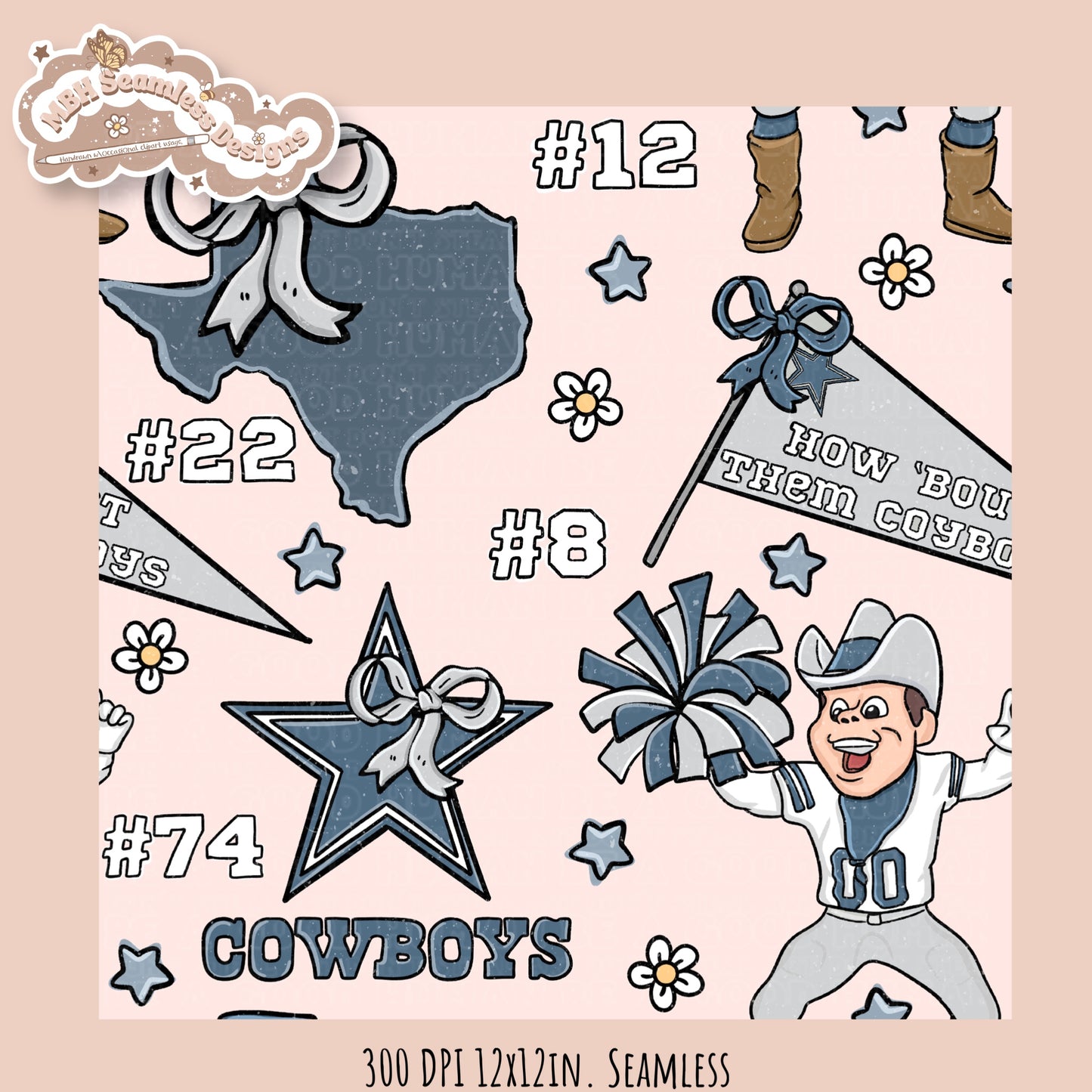 Cowboys x Daisies Football Seamless Pattern // Assorted Colorways