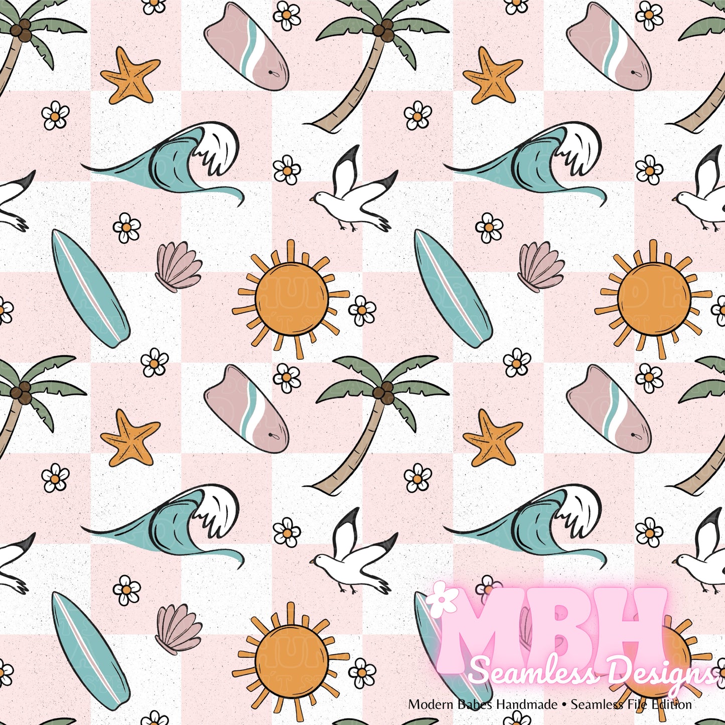 Girly Boho Surf Seamless Pattern MULTIPLE COLORWAYS