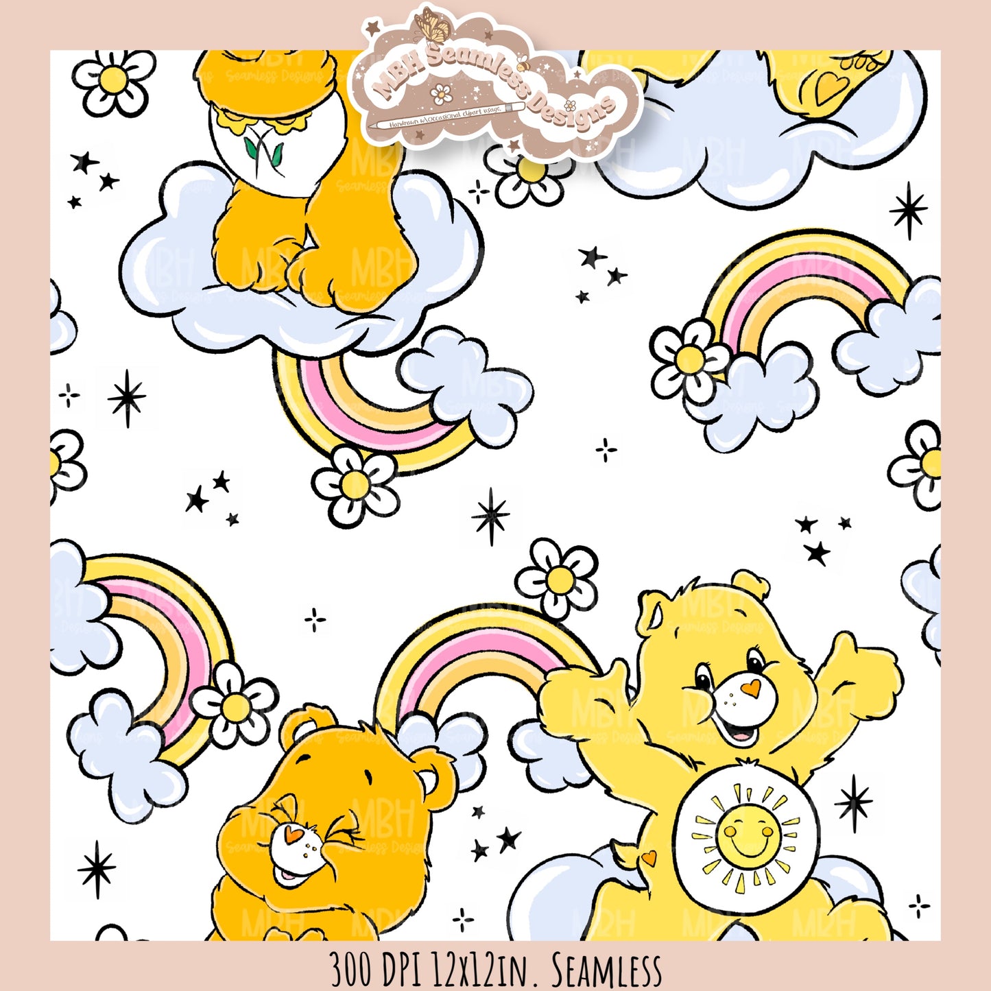 Rainbow Daisies Care Bears Seamless Pattern // Assorted Colorways