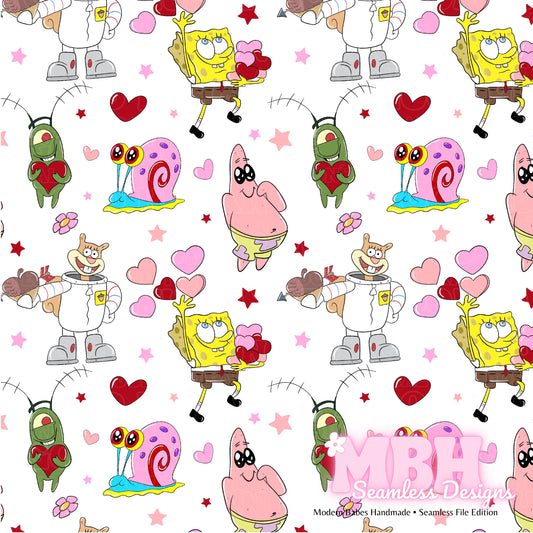 Spongebob & Friends Valentine’s Day Seamless Pattern