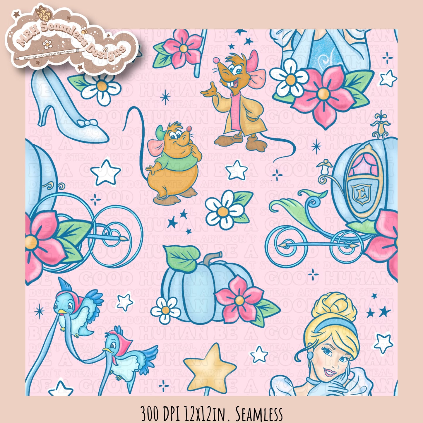 LIMITED EXCLUSIVE Starry Cinderella Seamless Pattern & PNG NO FABRIC SHOPS