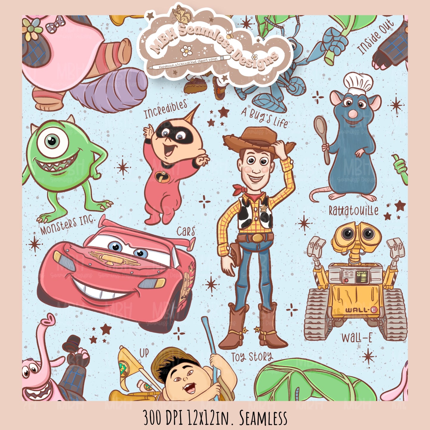 Starry Pixar Mashup Seamless Pattern // Multiple Colorway Options