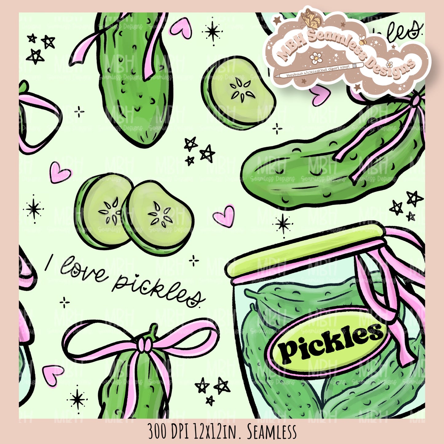 Coquette Pickles Seamless Pattern // PNG // Assorted Colorway Options
