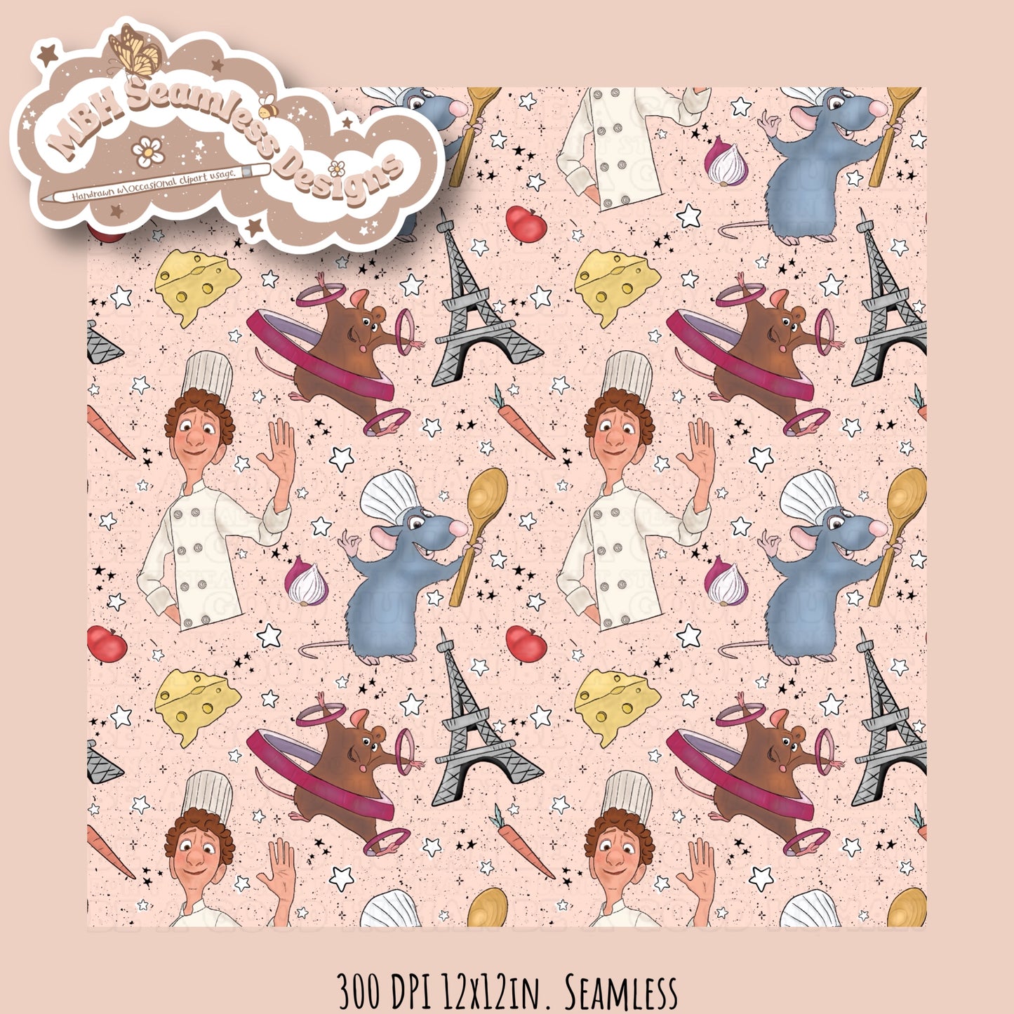 Starry Ratatouille Seamless Pattern & PNG MULTIPLE COLORWAYS