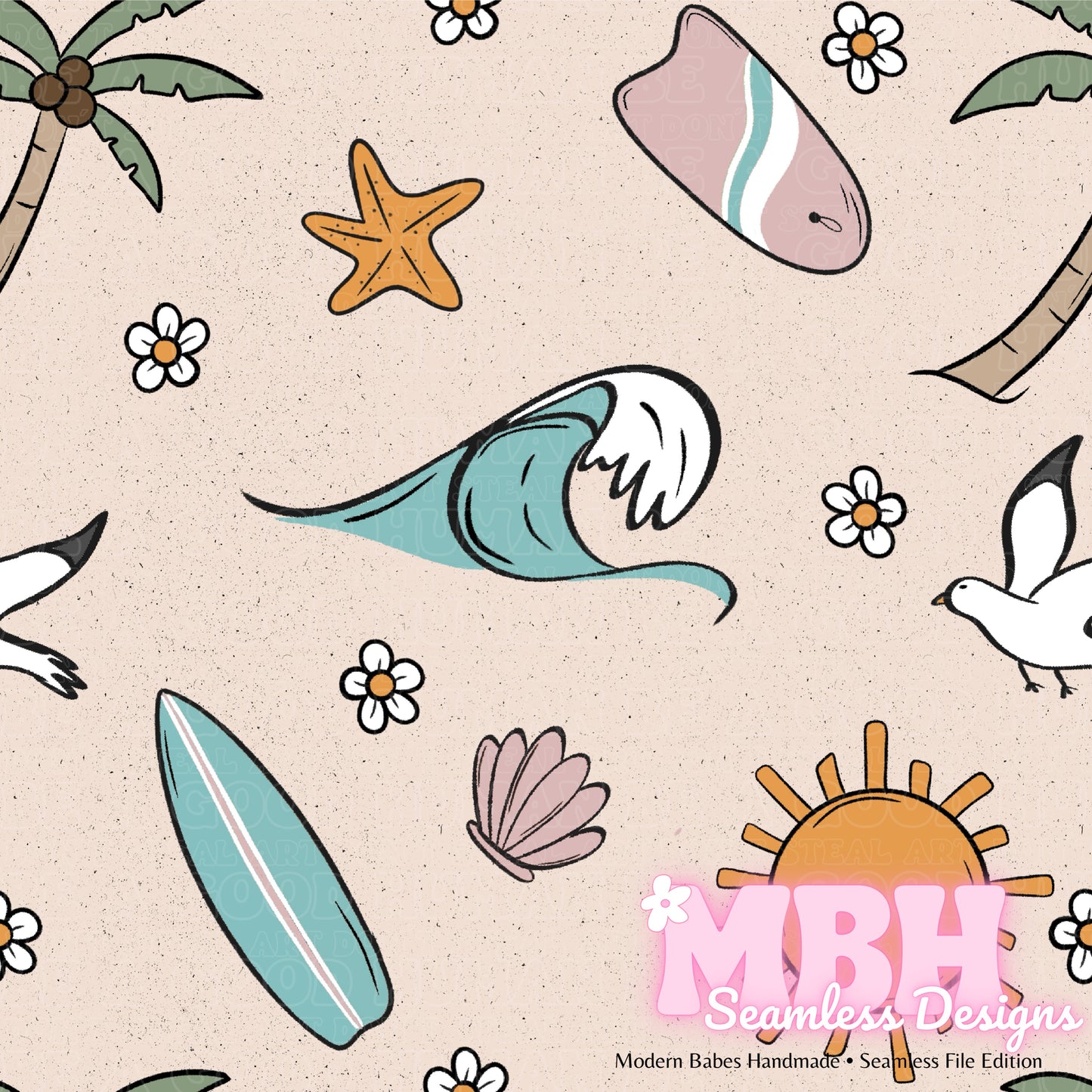 Girly Boho Surf Seamless Pattern MULTIPLE COLORWAYS