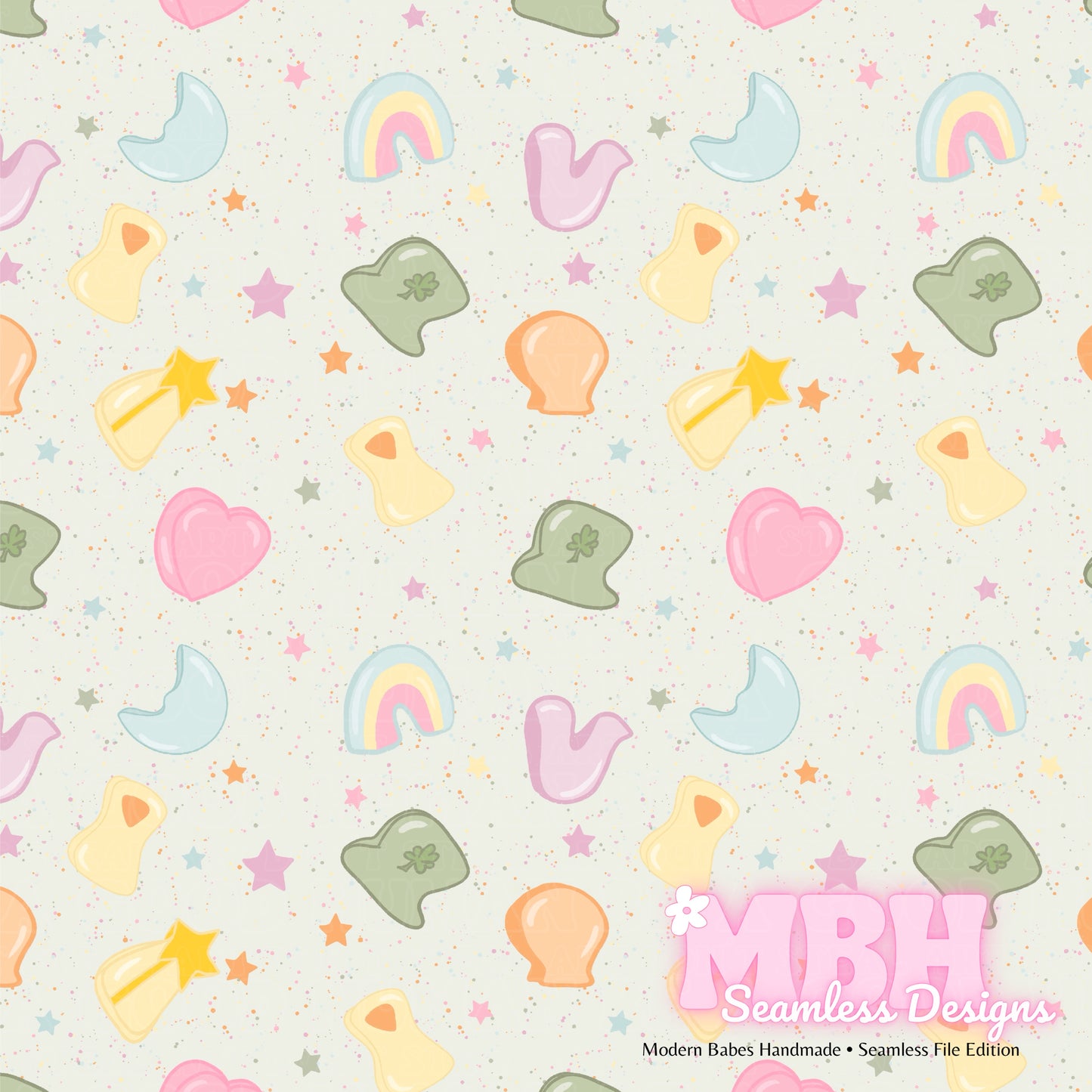 Muted Lucky Charms Assorted Colorways Seamless Pattern