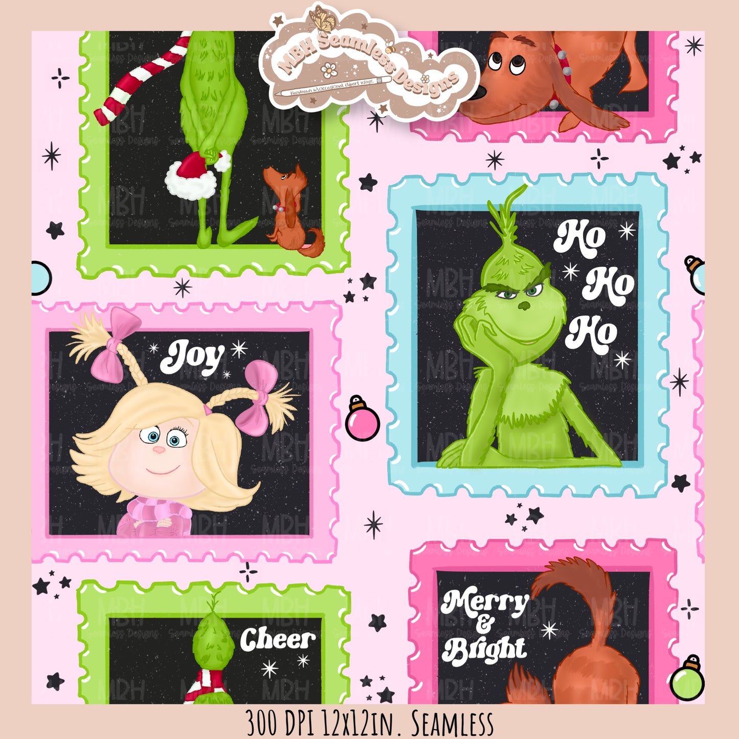 Grumpy Guy ‘18 Stamps Seamless Pattern // PNG // Assorted Colorway Options