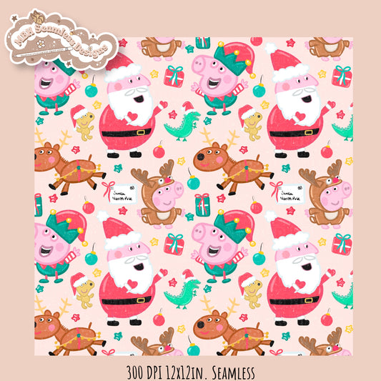 Peppa Christmas Seamless Pattern // PNG // Assorted Colorways