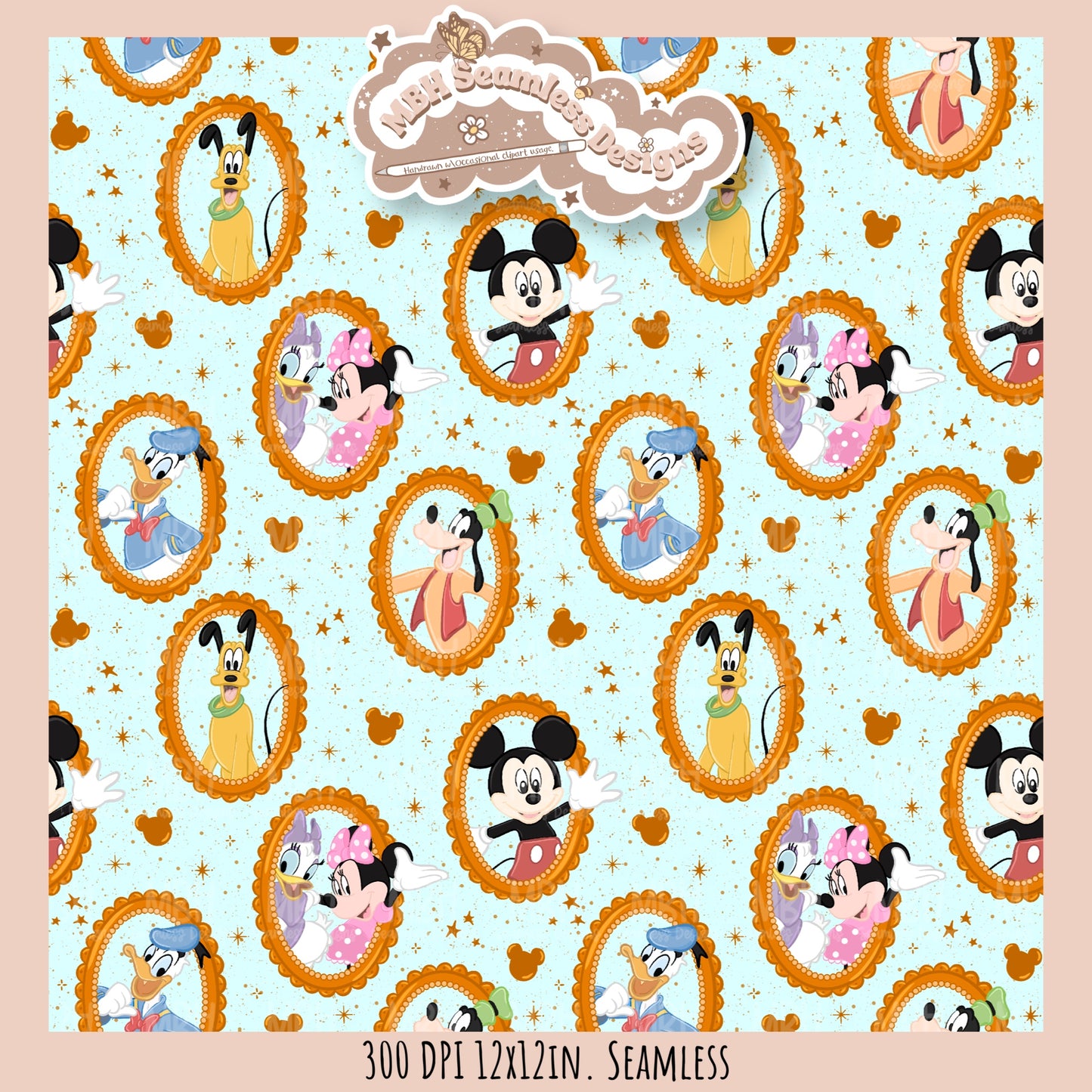 Framed Mouse and Friends Seamless Pattern • PNG • Assorted Colorway Options