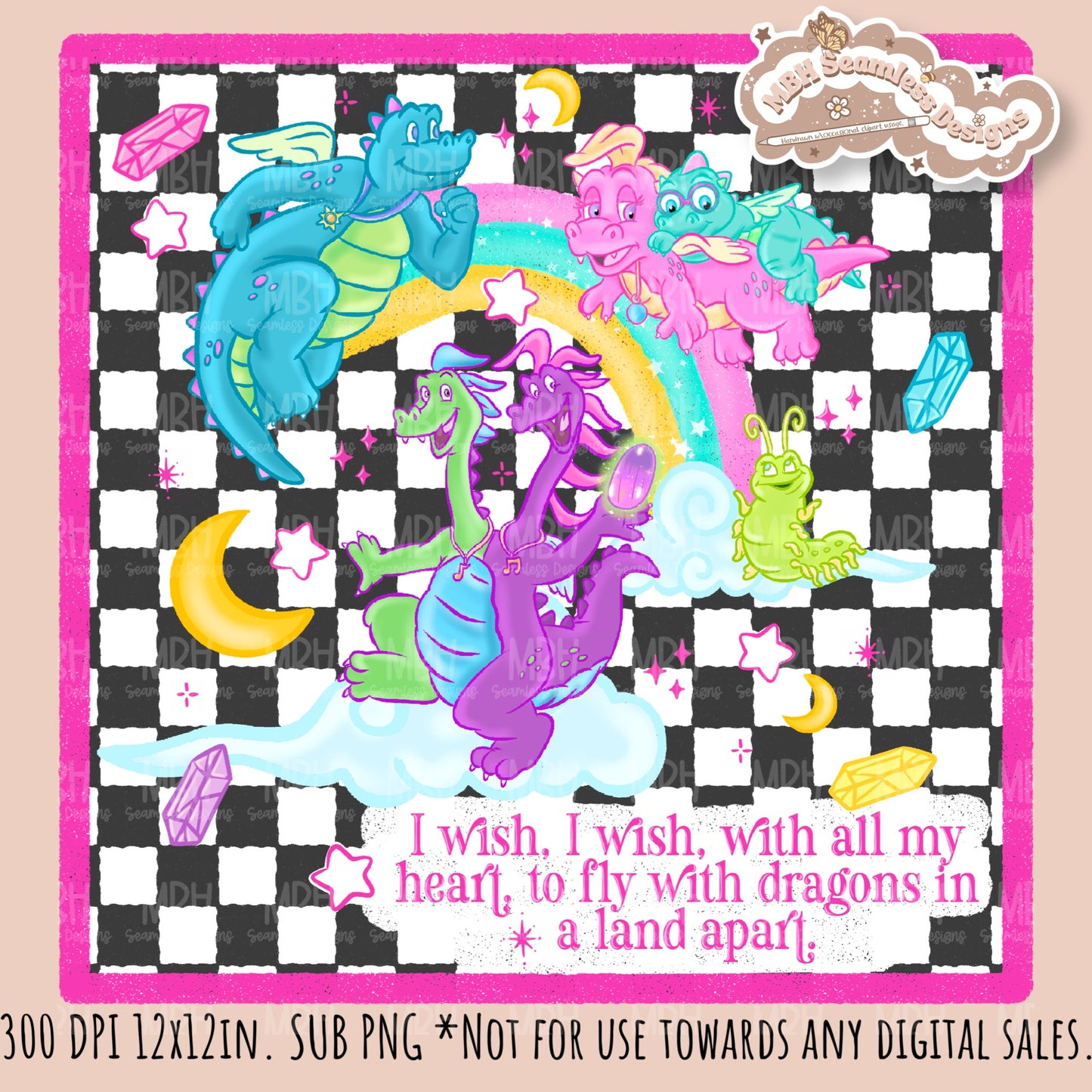 Rainbow Dragon Tales Seamless Pattern  // MULTIPLE COLORWAYS // PNG