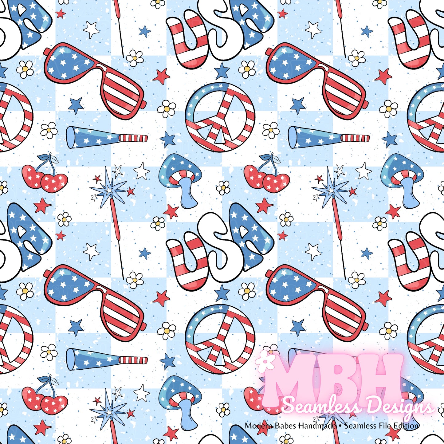 Groovy USA Seamless Pattern MULTIPLE COLORWAYS