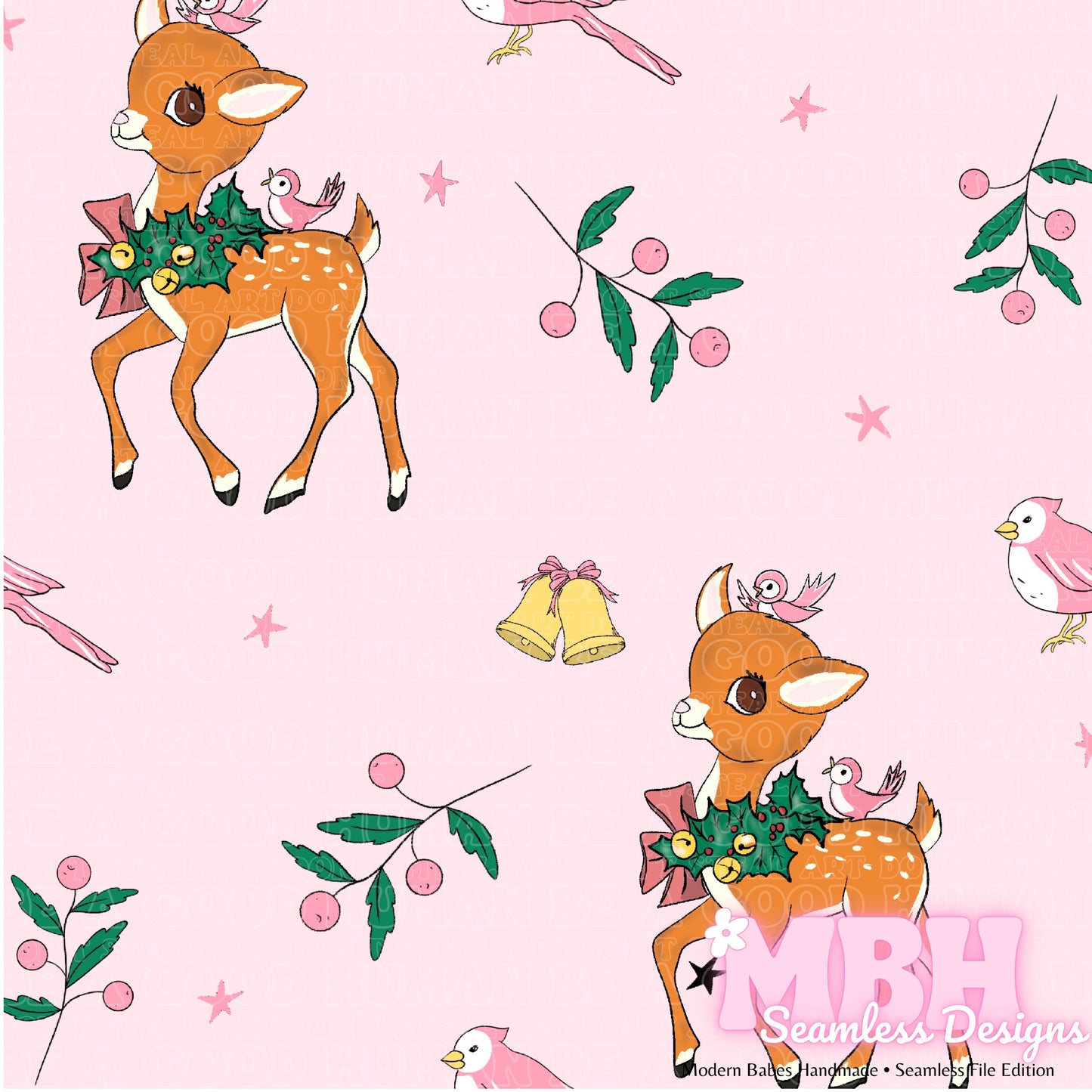 Vintage Reindeer Pink Seamless Pattern