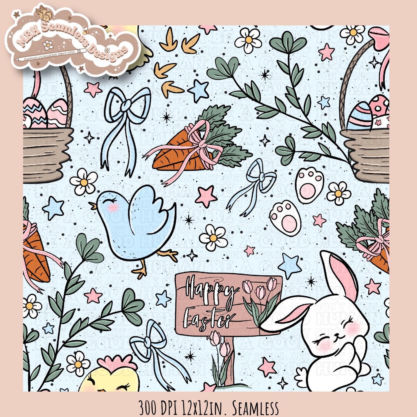 Easter Animals Floral Seamless Pattern Multiple Colorway Options