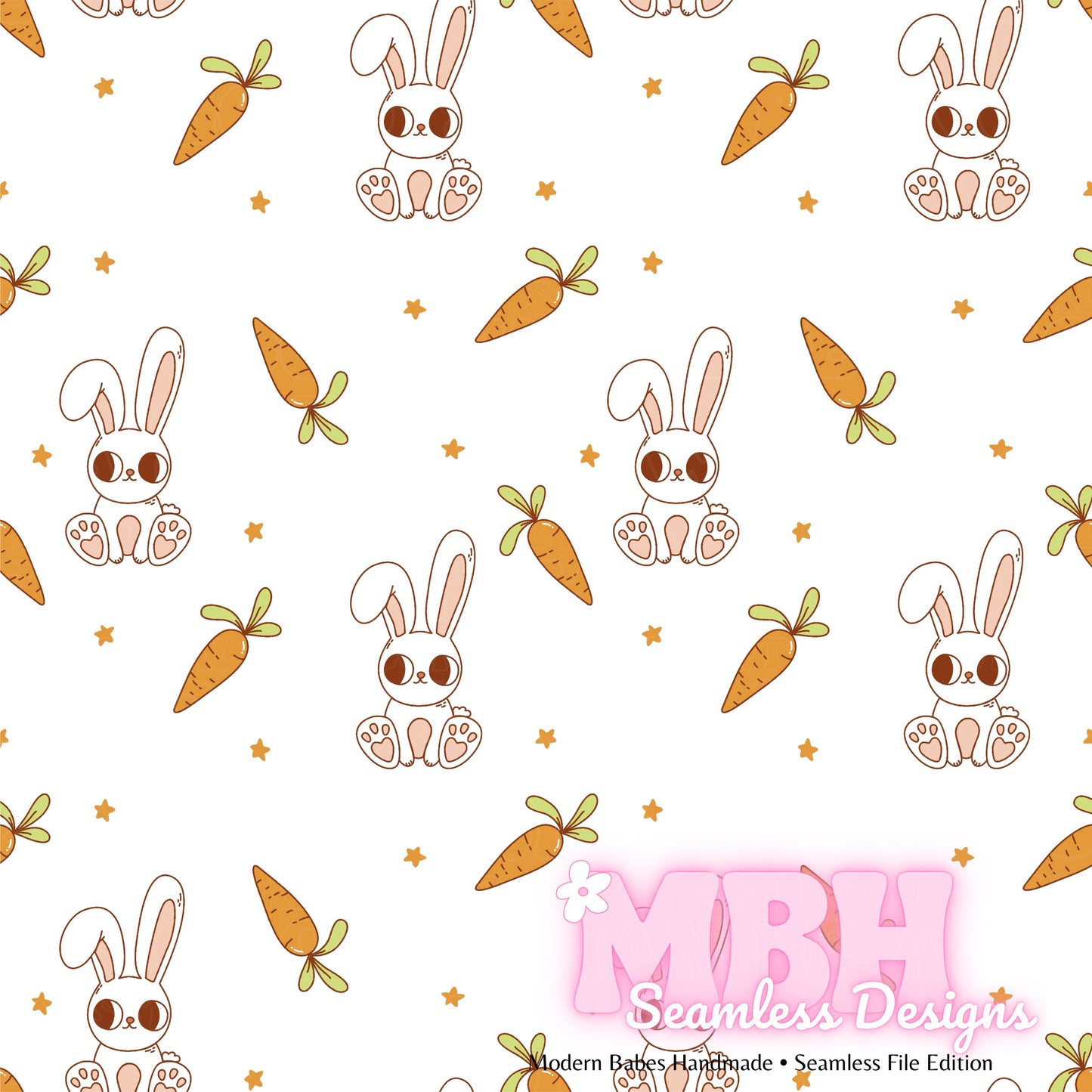 Starry Cute Bunny Carrots Seamless Pattern Multiple Colorways