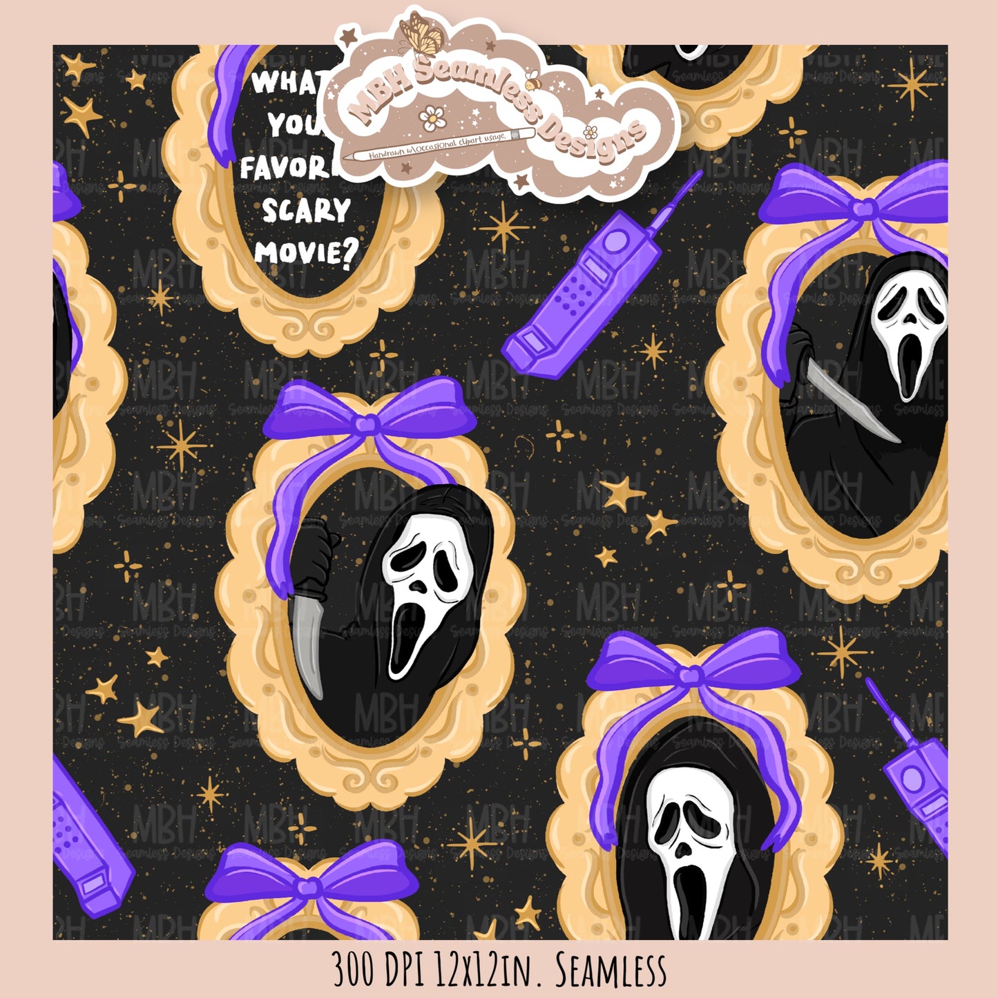 Ghostface Coquette Frames Seamless Pattern • PNG • Assorted Colorway Options