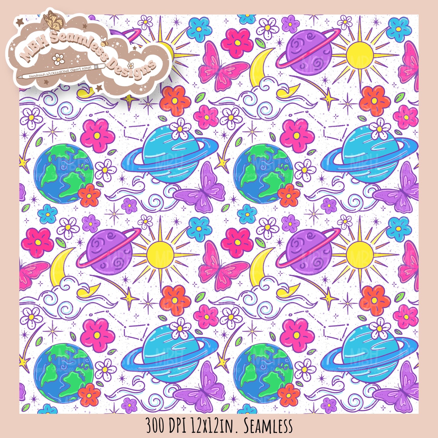 Bright Galaxy Floral Seamless Pattern Multiple Colorways