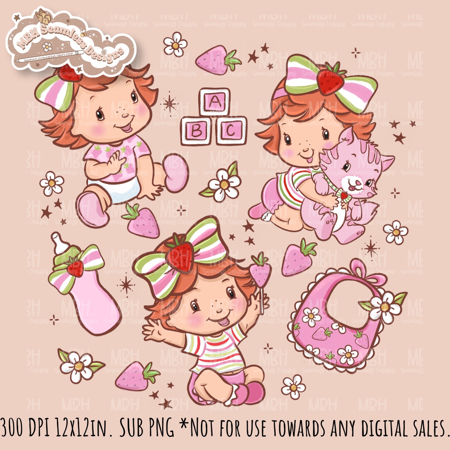 Baby Shortcake Seamless Pattern • PNG •Multiple Colorways