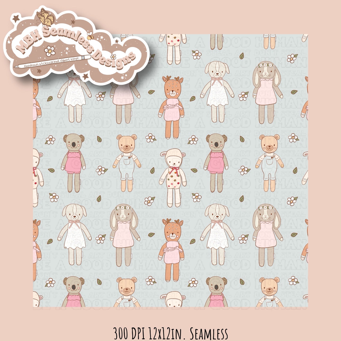 Boho Floral Cuddle & Kind Dolls Seamless Pattern MULTIPLE COLORWAYS