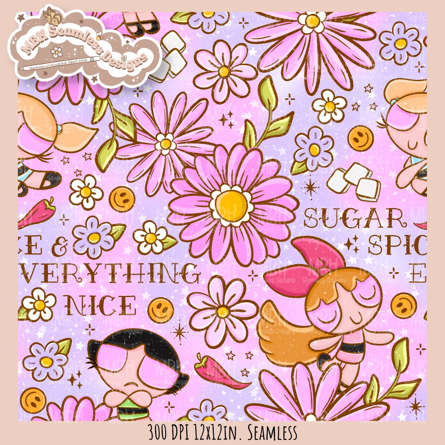 Sugar Spice Nice PPG Seamless Pattern // PNG // Assorted Colorway Options