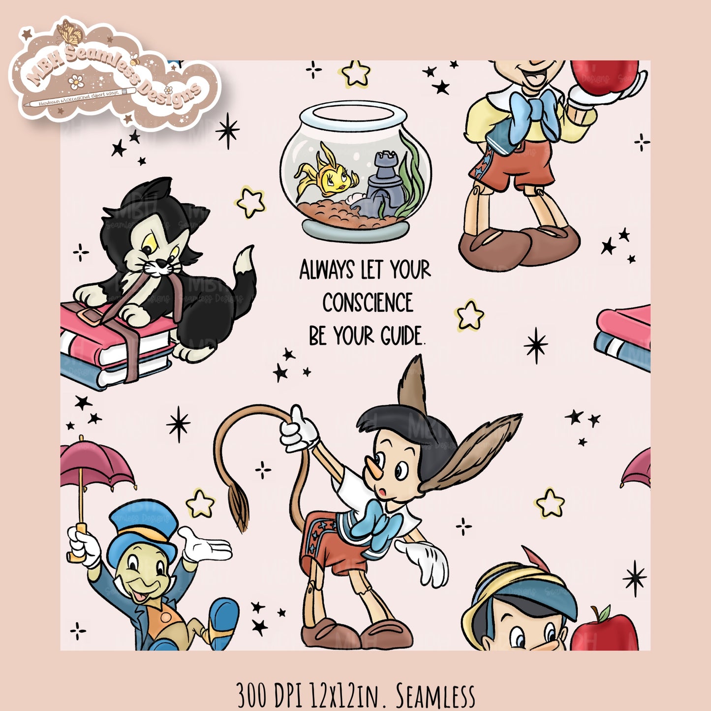 Starry Pinnochio Seamless Pattern // Assorted Colorways