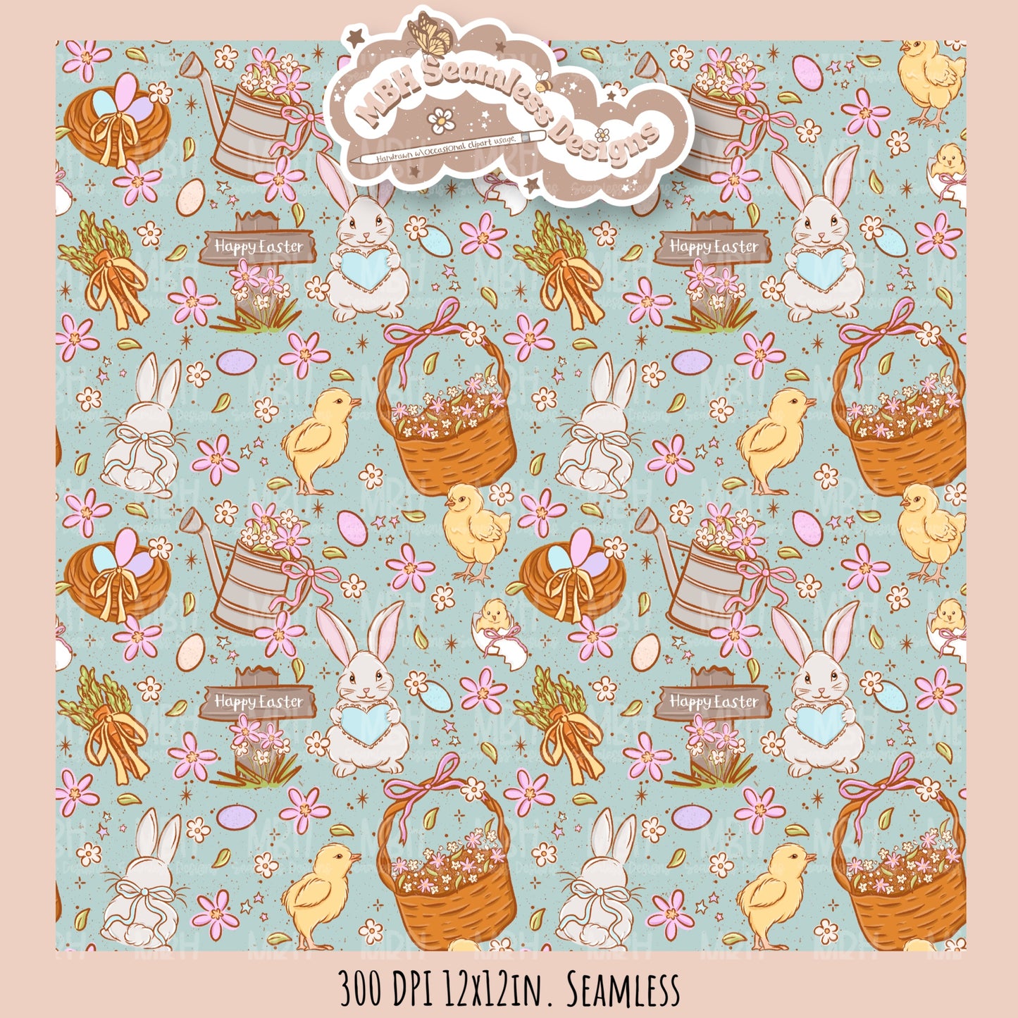 Whimsical Easter Seamless Pattern Multiple Colorway Options