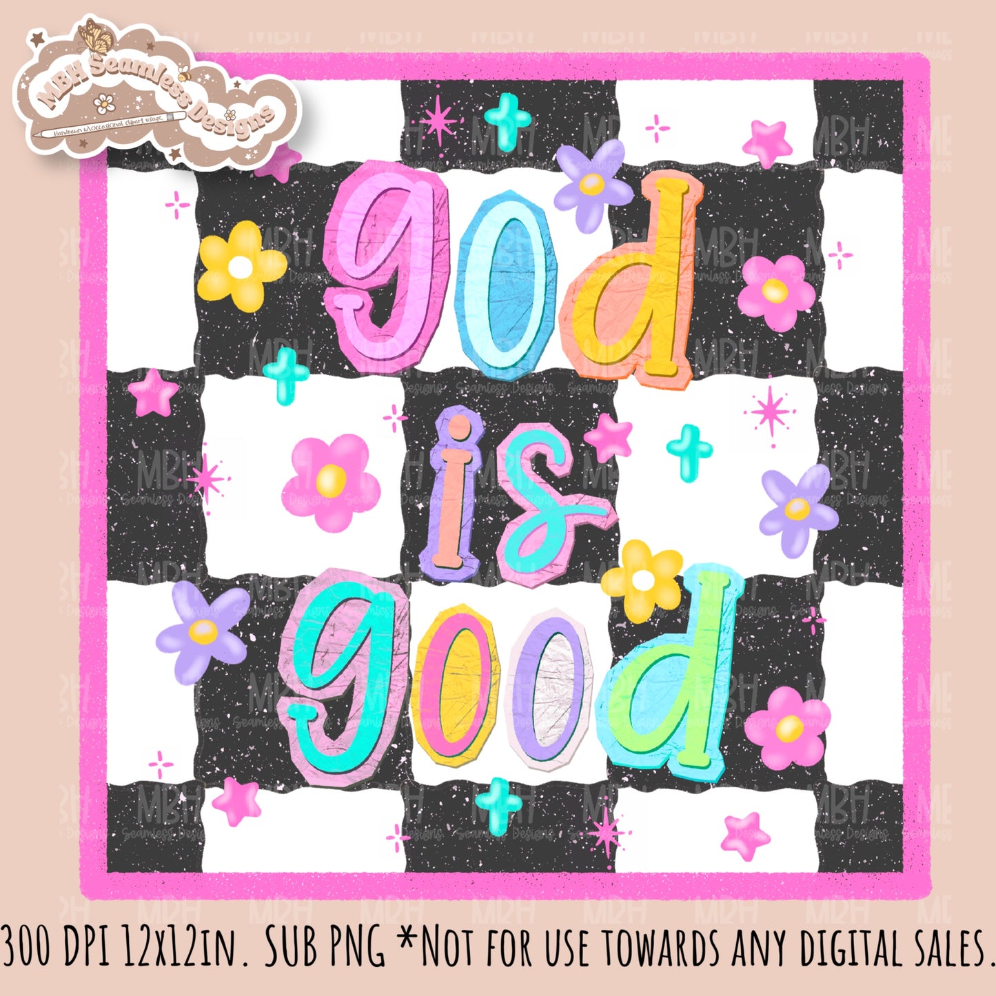 Groovy God Is Good Seamless Pattern // SUB PNG // Multiple Colorway Options