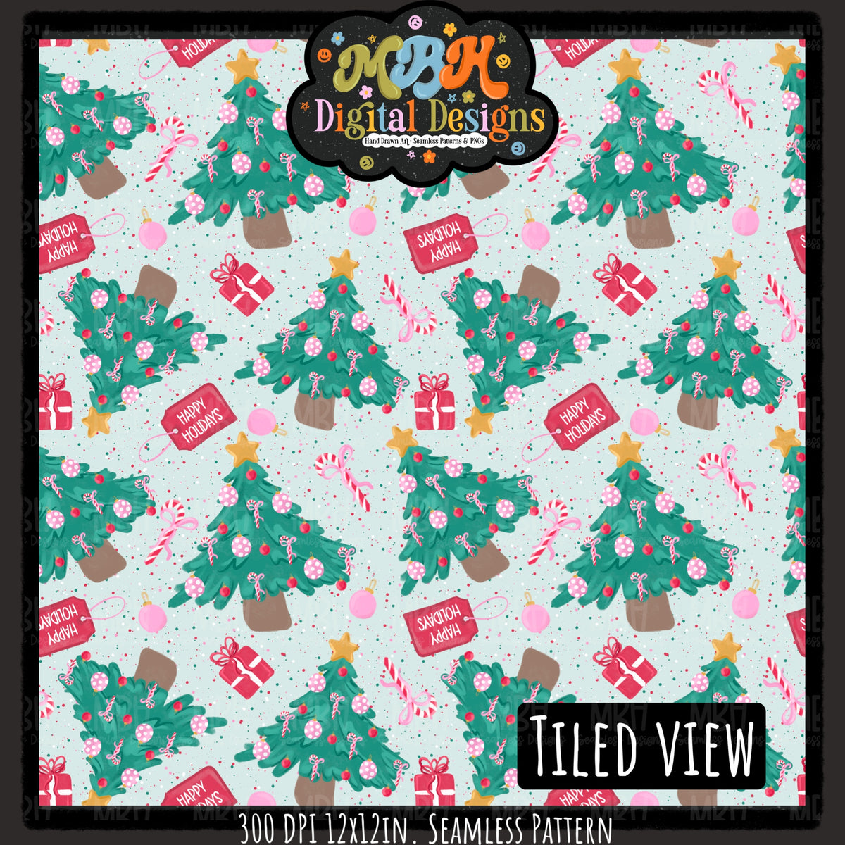 Happy Holiday Trees Seamless Pattern // PNG // MULTIPLE COLORWAYS
