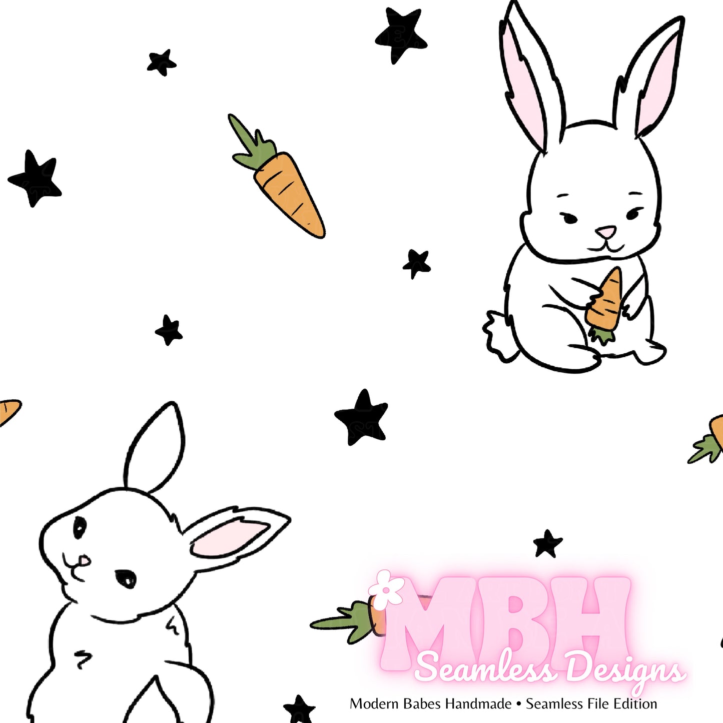 Starry Rabbit Seamless Pattern Multiple Colorways