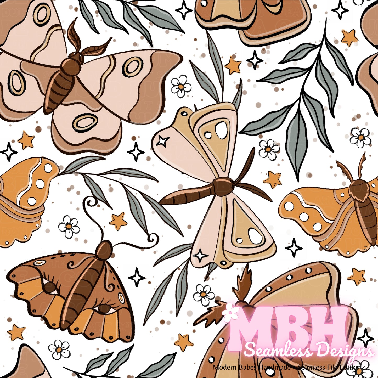 Bohemian Moths Seamless Pattern MULTIPLE COLORWAYS