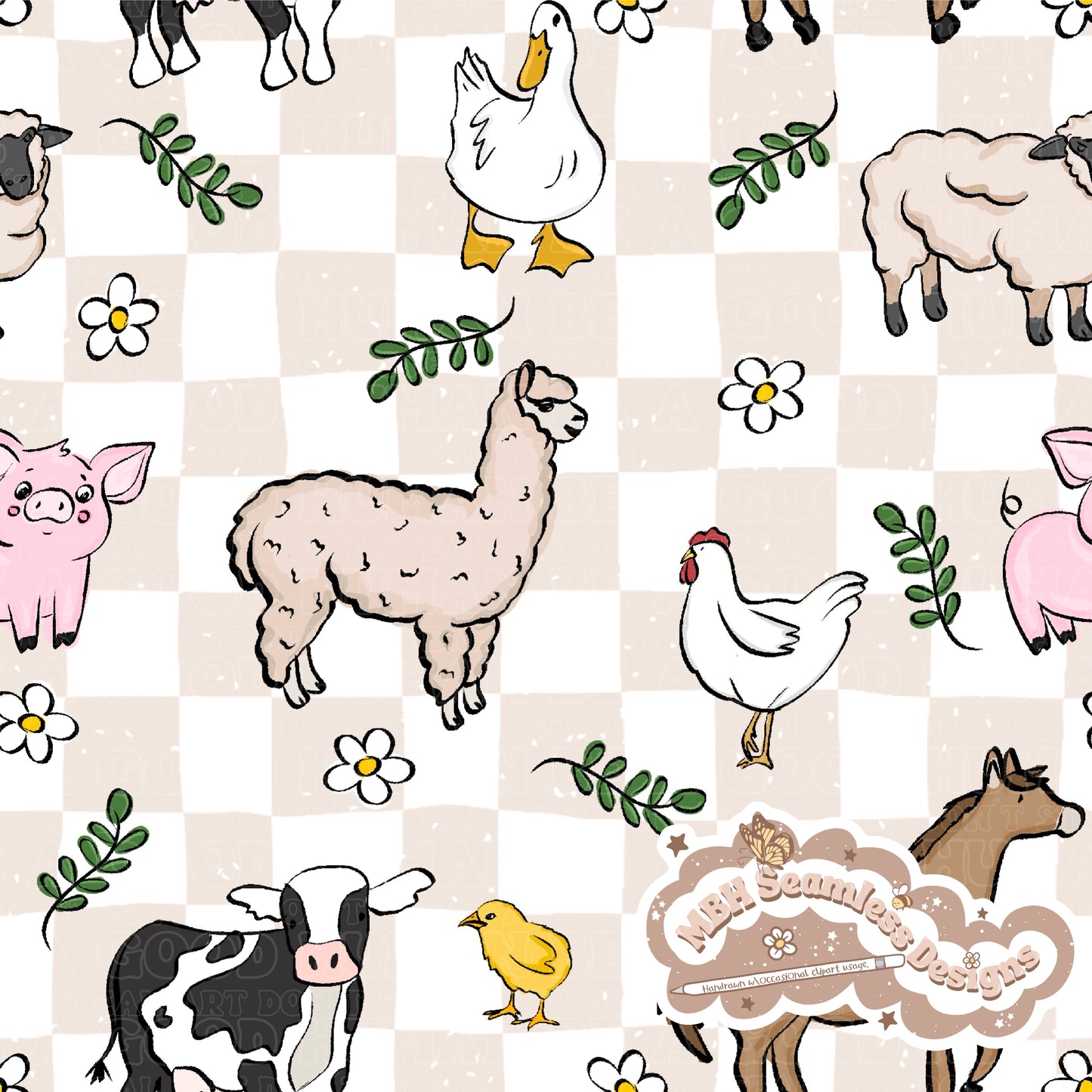 Boho Farm Animals Seamless Pattern MULTIPLE COLORWAYS