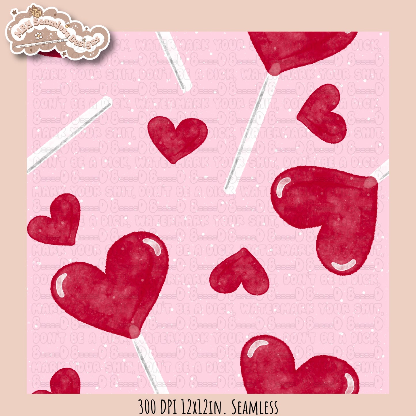 Watercolor Heart Pops Seamless Pattern MULTIPLE COLORWAYS