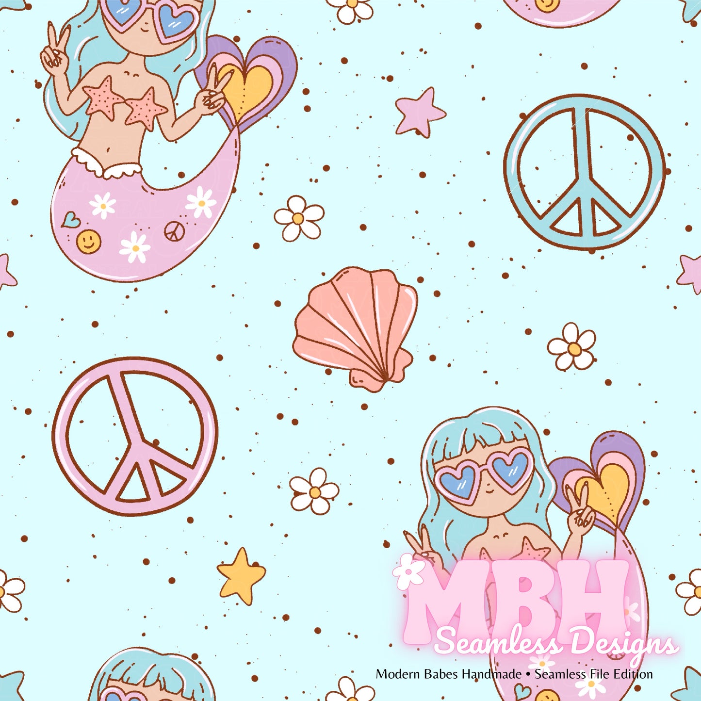 Groovy Mermaid Seamless Pattern MULTIPLE COLORWAYS