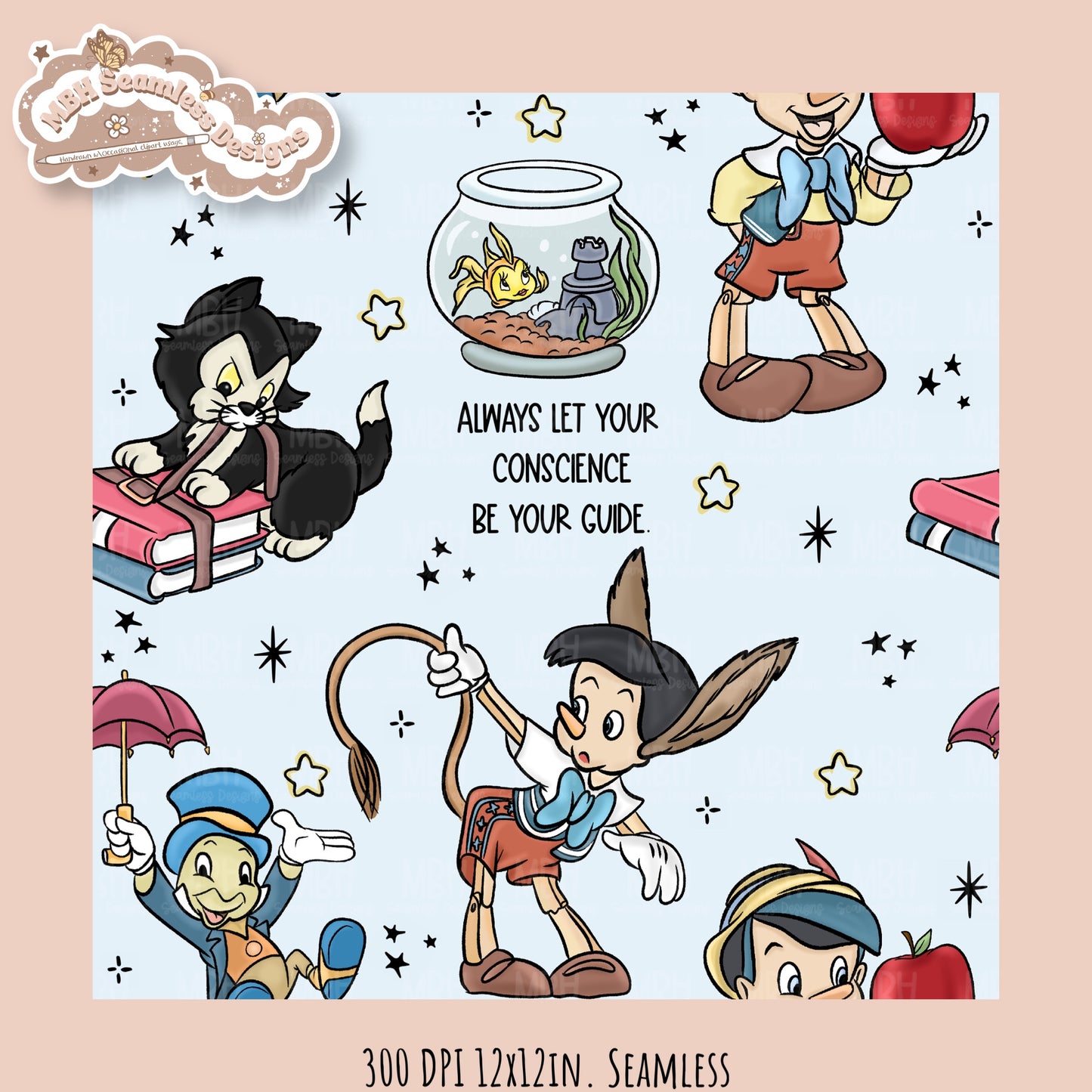 Starry Pinnochio Seamless Pattern // Assorted Colorways