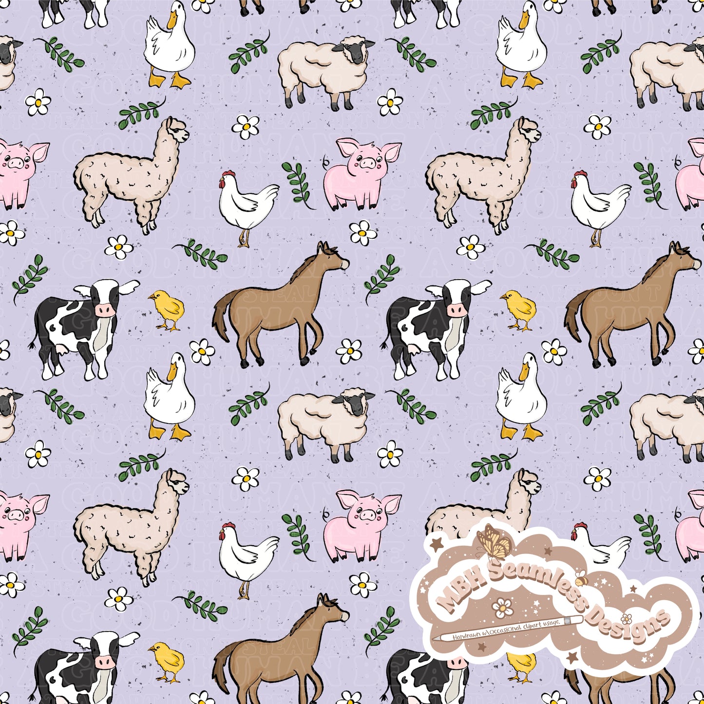 Boho Farm Animals Seamless Pattern MULTIPLE COLORWAYS