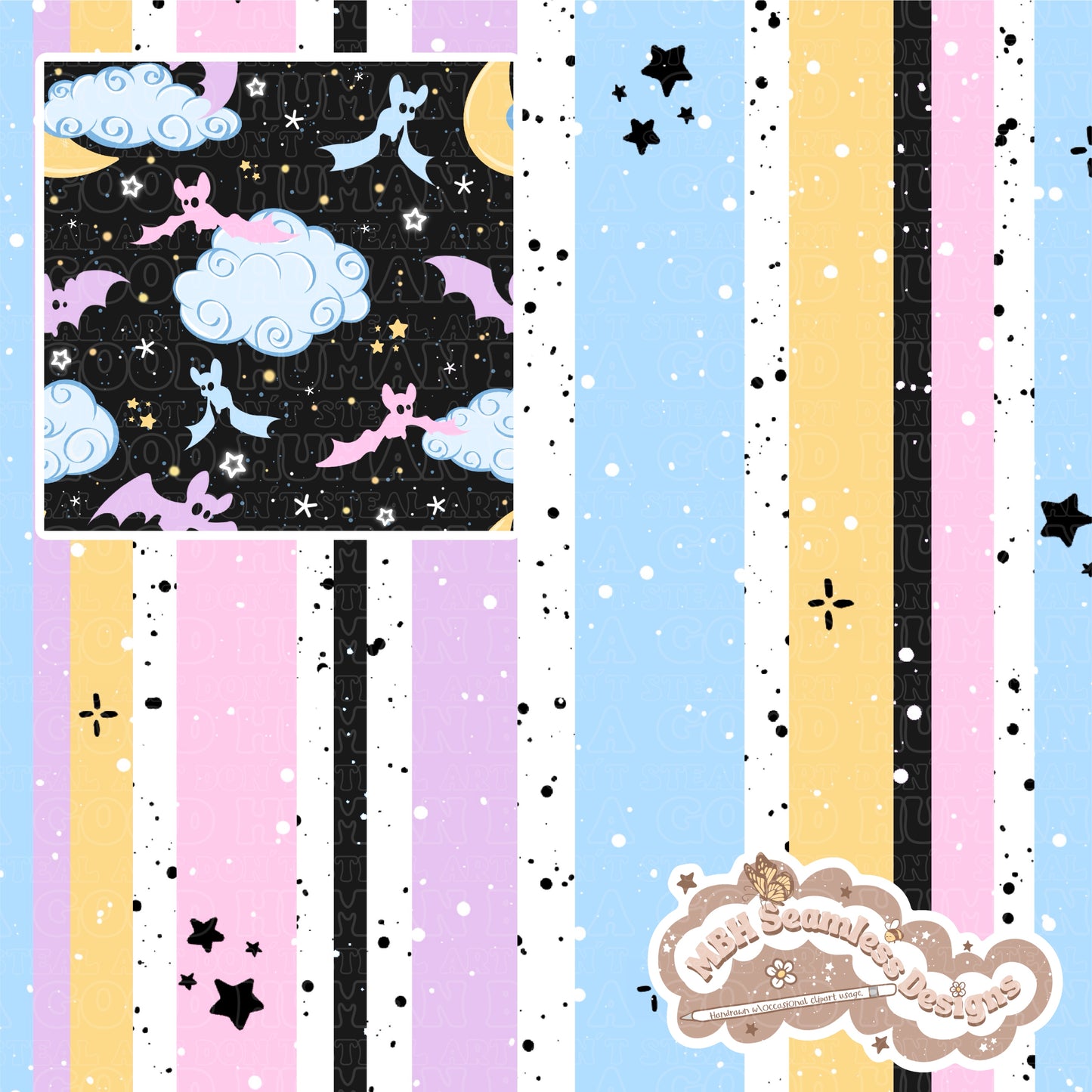 Midnight Pastel Bats Seamless Pattern & COORDS