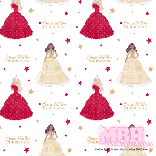 Starry Boujee Christmas Barbies Assorted Colorways Seamless Pattern