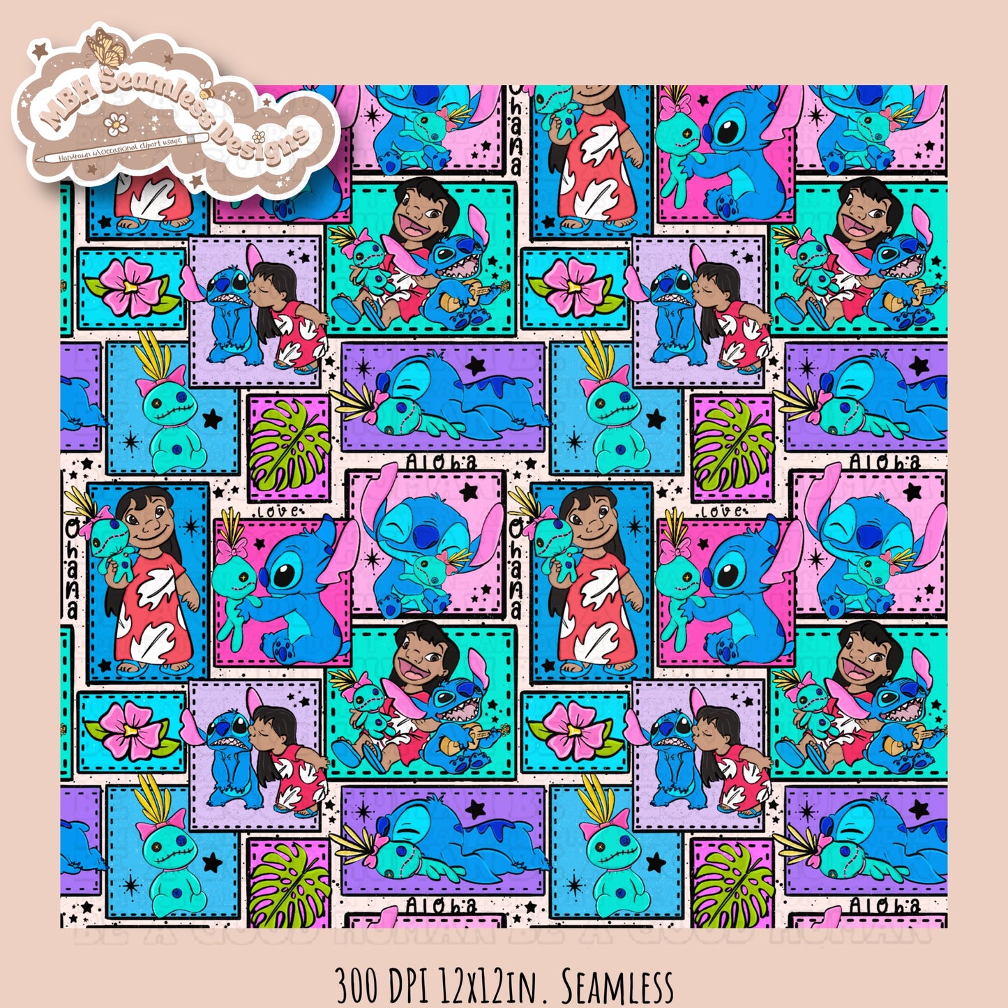 Lilo Stitch Scrump Patchwork Seamless Pattern Multiple Colorways