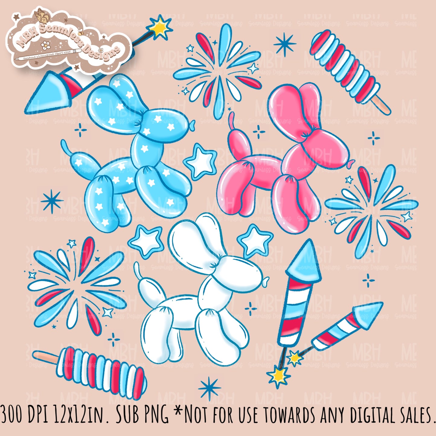 Starry FOJ Dog Balloons Seamless Pattern // SUB PNG // MULTIPLE COLORWAY OPTIONS